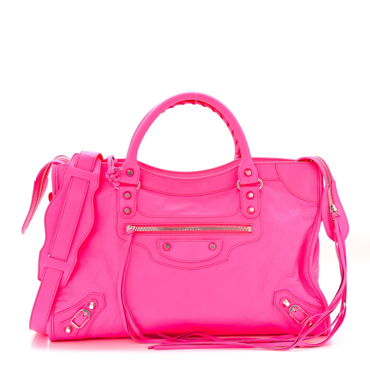 Agneau Classic Silver Hardware City Rose Fluo