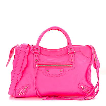 Balenciaga Agneau Classic Silver Hardware City Rose Fluo 1 of 10