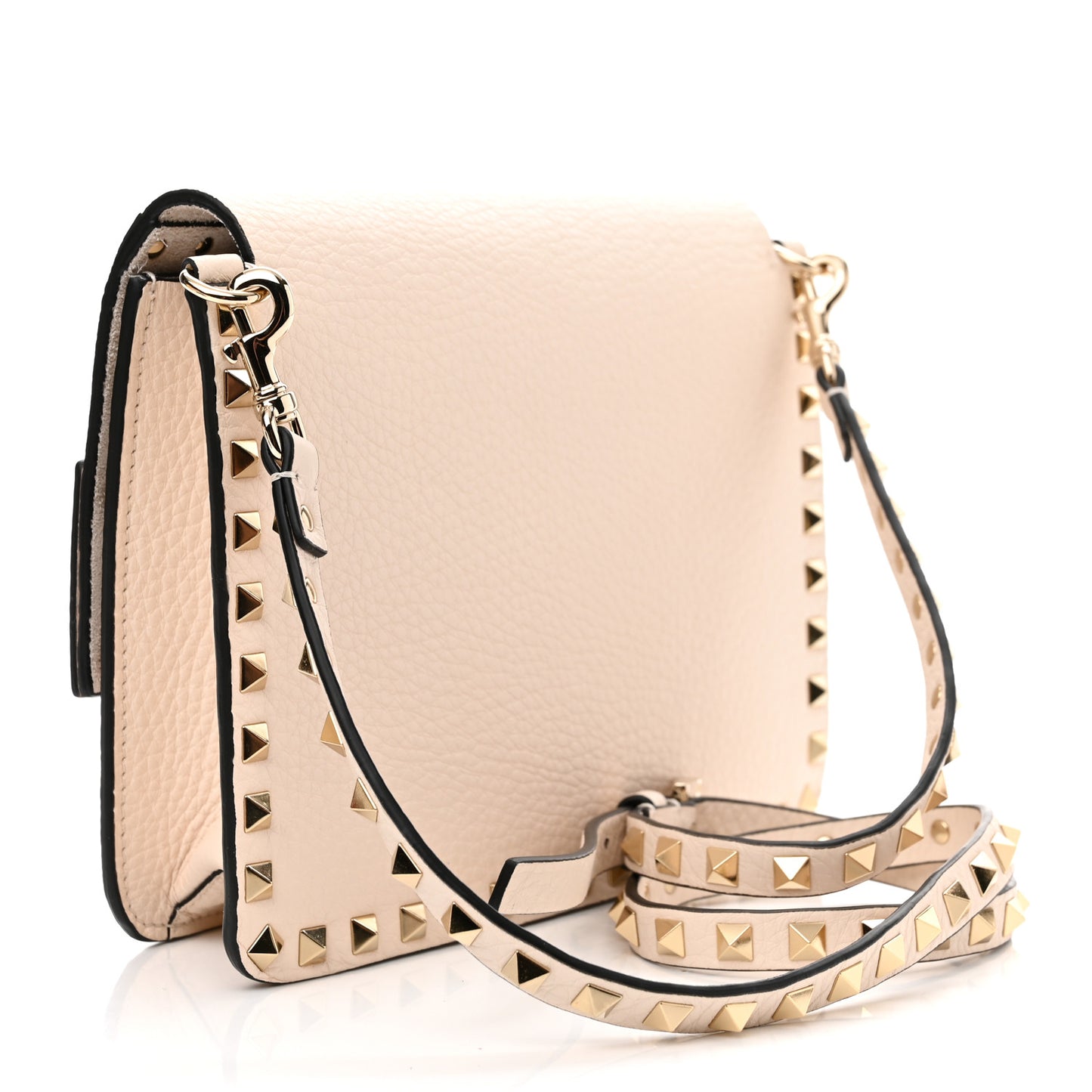 Grained Calfskin Small Rockstud Flap Crossbody Bag Light Ivory