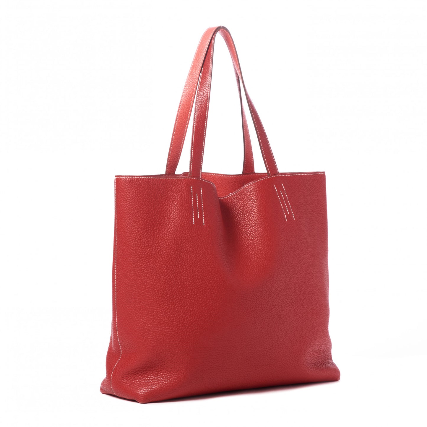 Taurillon Clemence Double Sens 45 Reversible Tote Rouge Casaque Rose Jaipur