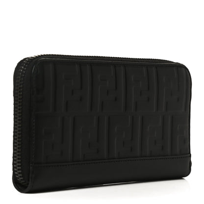 Fendi Vitello Grace FF 1974 Embossed Zip Around Wallet Black 3 of 12