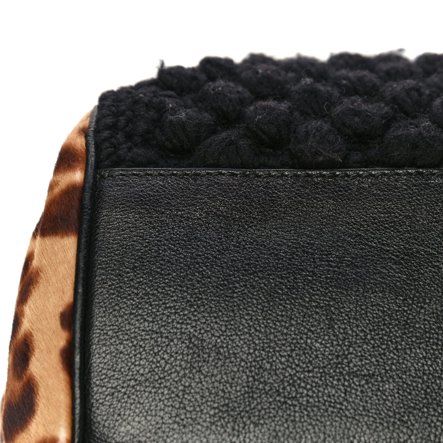 Calf Hair Leopard Print Knit Miss Sicily Satchel Black Naturale