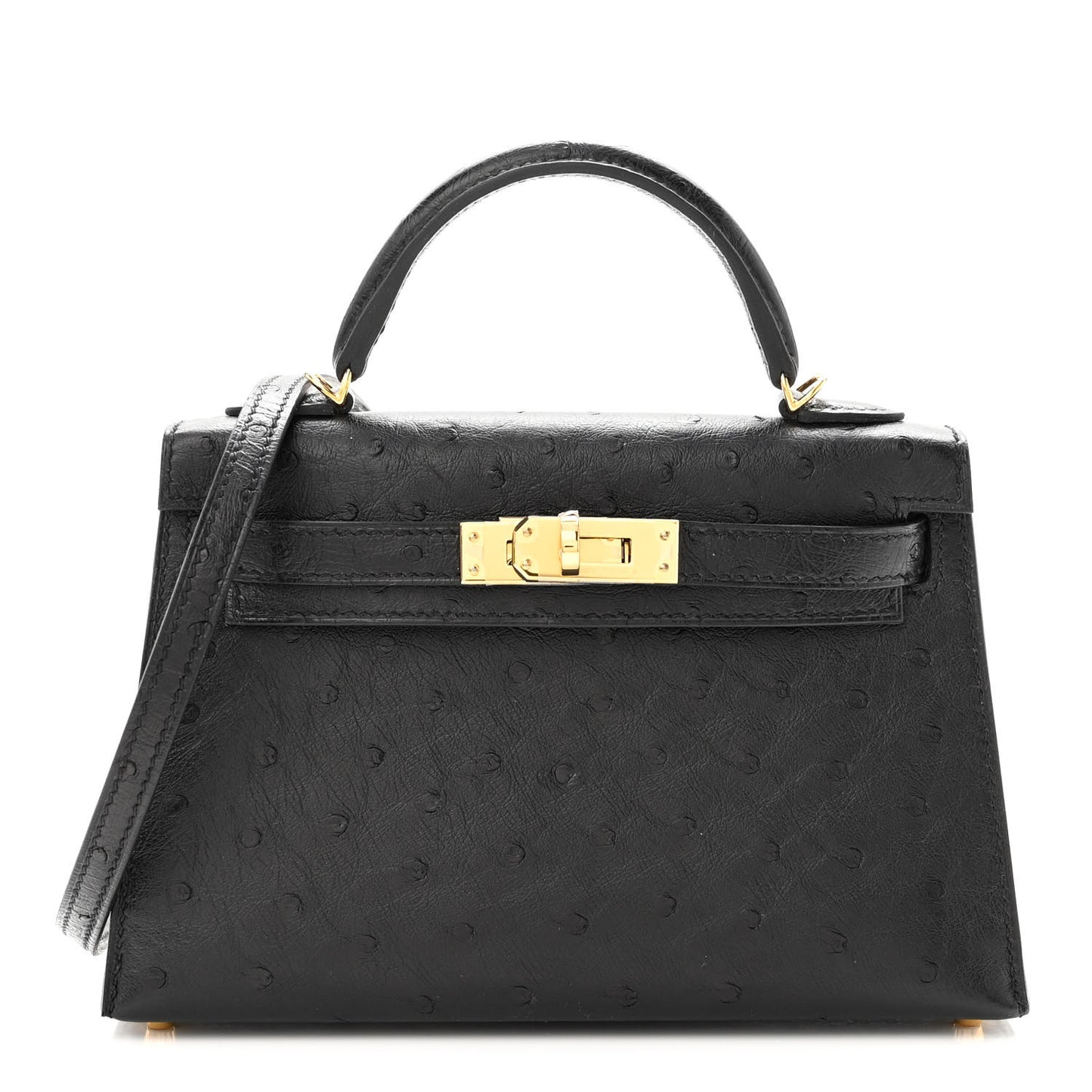 Ostrich Kelly Sellier Mini 20 Black