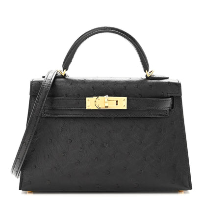 Hermes Ostrich Kelly Sellier Mini 20 Black 1 of 11