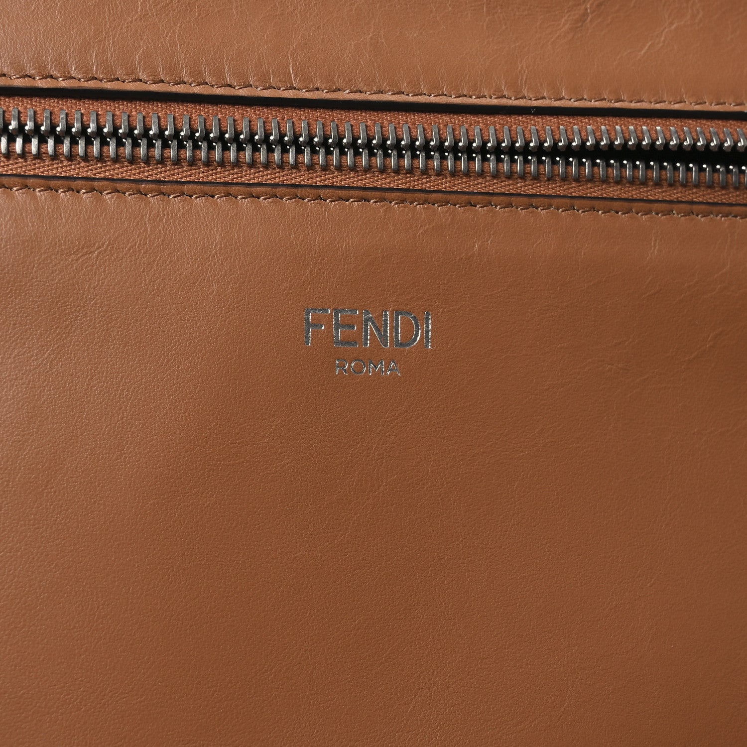 Fendi Cuoio Romano Vitello Cover Glazed Fabric Bi-Color FF 1974 Medium Peekaboo I SEE U Satchel Ghianda Saddler Tobacco Moro 6 of 9