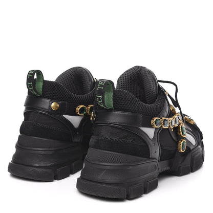 Gucci X SEGA Mesh Suede Calfskin Removable Crystals Mens Flashtrek Sneakers 12 Black Silver 4 of 9