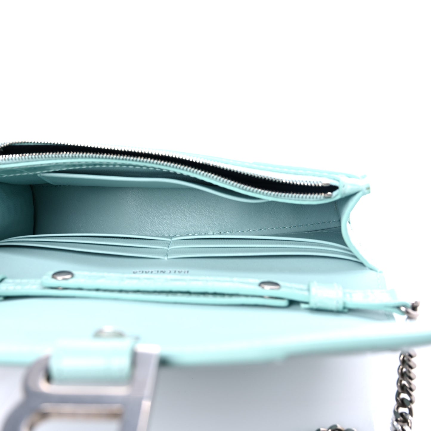 Shiny Calfskin Crocodile Embossed Hourglass Chain Bag Green Acqua