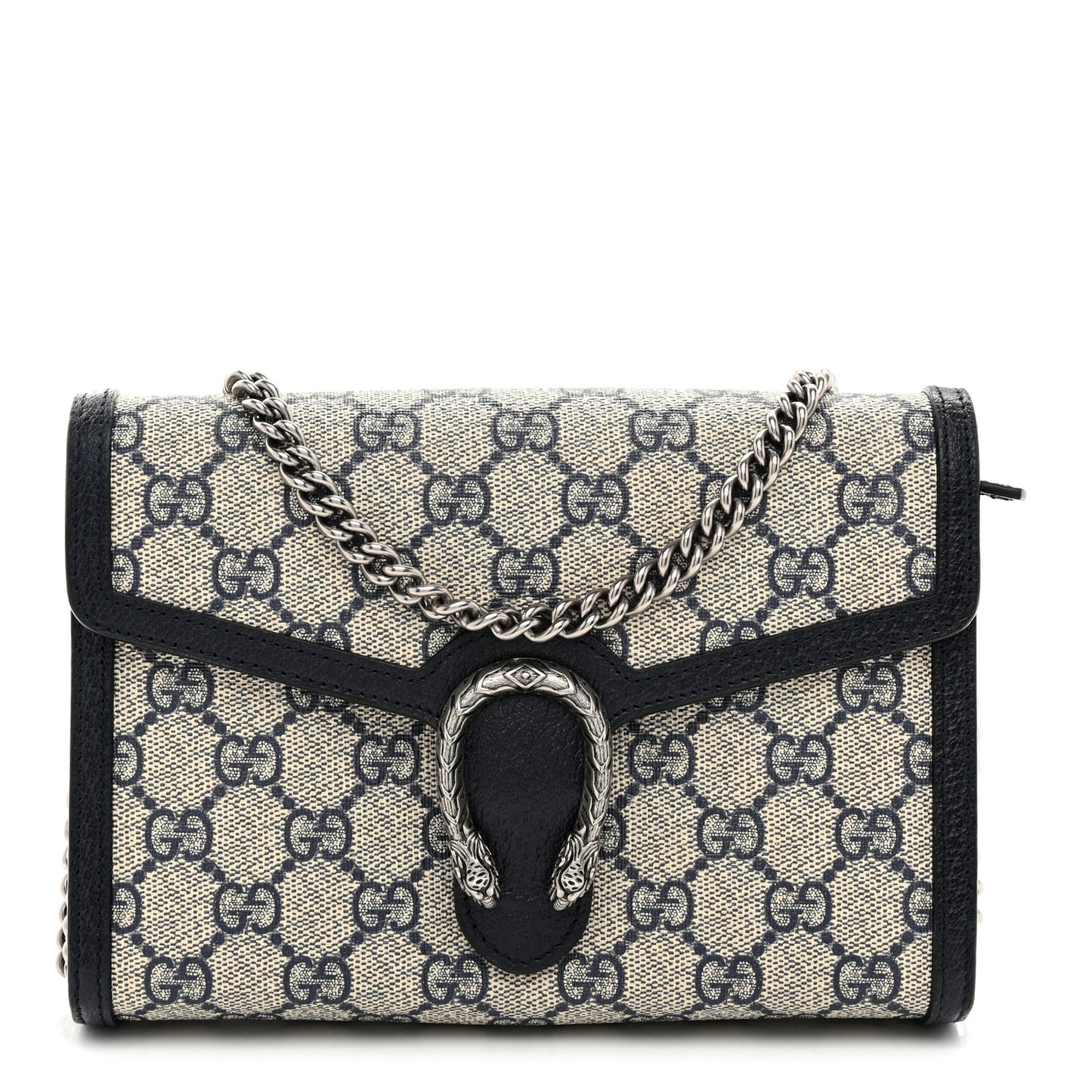 GG Supreme Monogram Textured Dollar Calfskin Mini Dionysus Chain Wallet Beige Blue