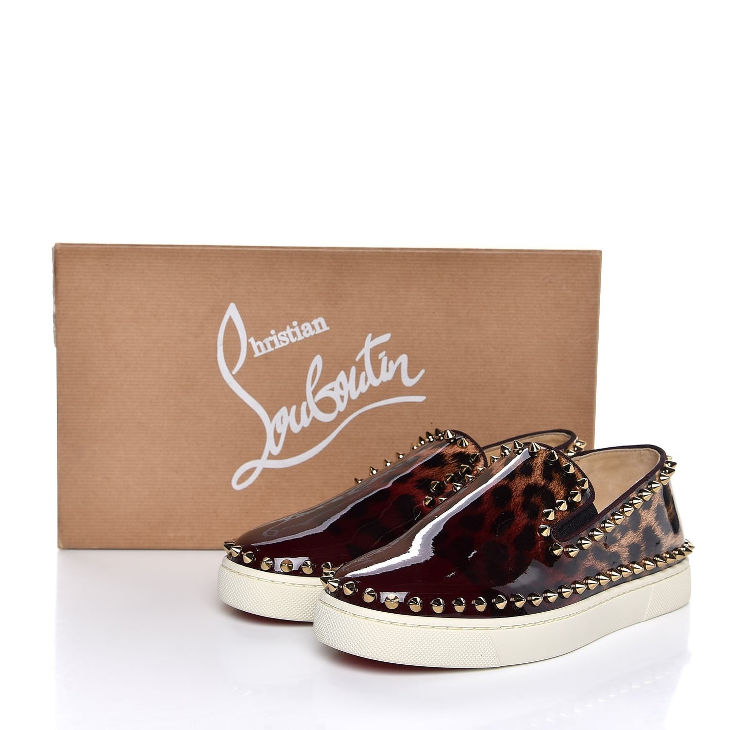 Patent Degrade Leopard Studded Womens Pik Boat Flat Loafers 35.5 Bronze