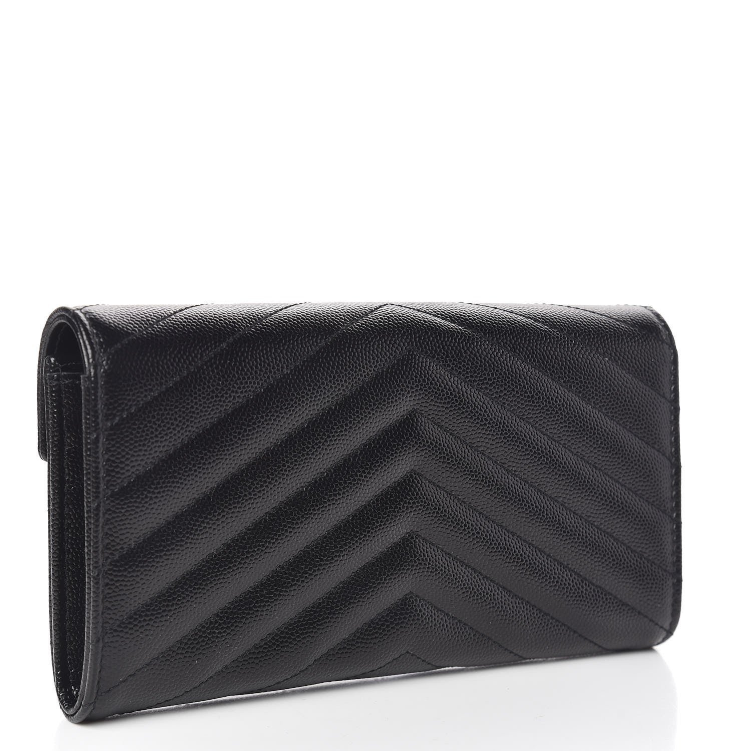 Saint Laurent Grain De Poudre Matelasse Chevron Monogram Flap Wallet Black 3 of 7