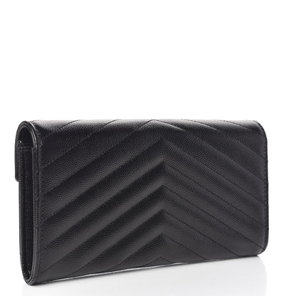 Saint Laurent Grain De Poudre Matelasse Chevron Monogram Flap Wallet Black 3 of 7