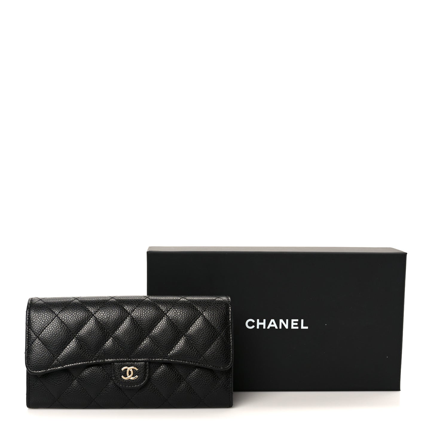 Caviar Quilted Large Gusset Flap Wallet Black