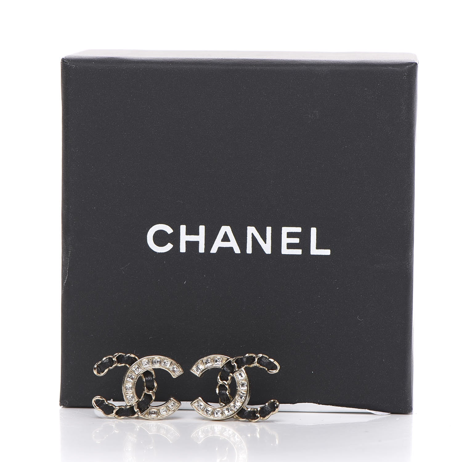 Chanel Crystal Baguette Lambskin Chain CC Vintage Allure Stud Earrings Black Gold 3 of 5
