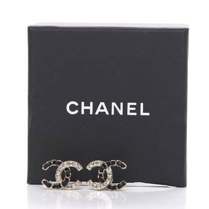 Chanel Crystal Baguette Lambskin Chain CC Vintage Allure Stud Earrings Black Gold 3 of 5