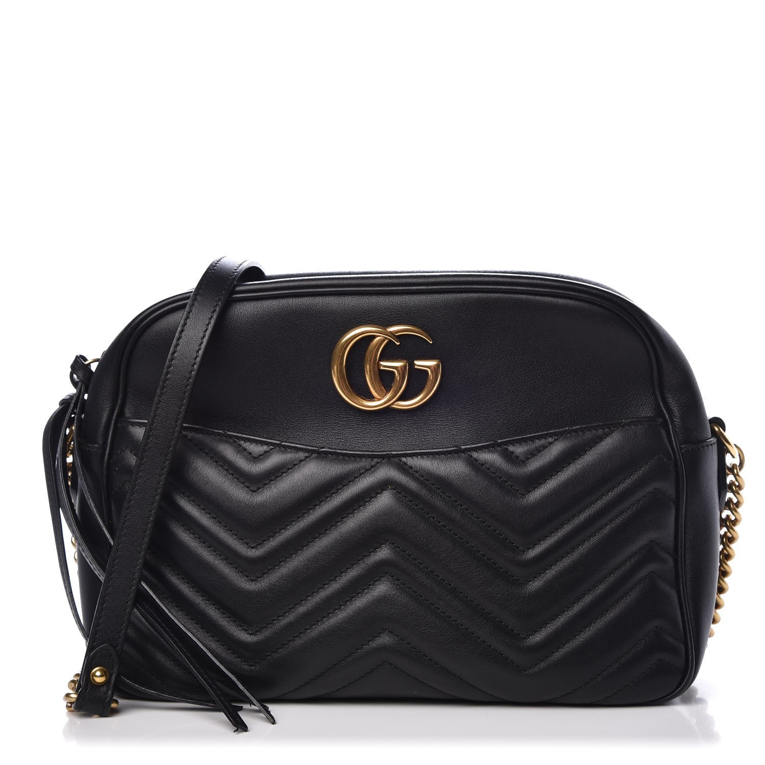 Gucci Calfskin Matelasse Medium GG Marmont Chain Shoulder Bag Black 1 of 14