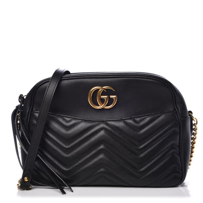 Gucci Calfskin Matelasse Medium GG Marmont Chain Shoulder Bag Black 1 of 14