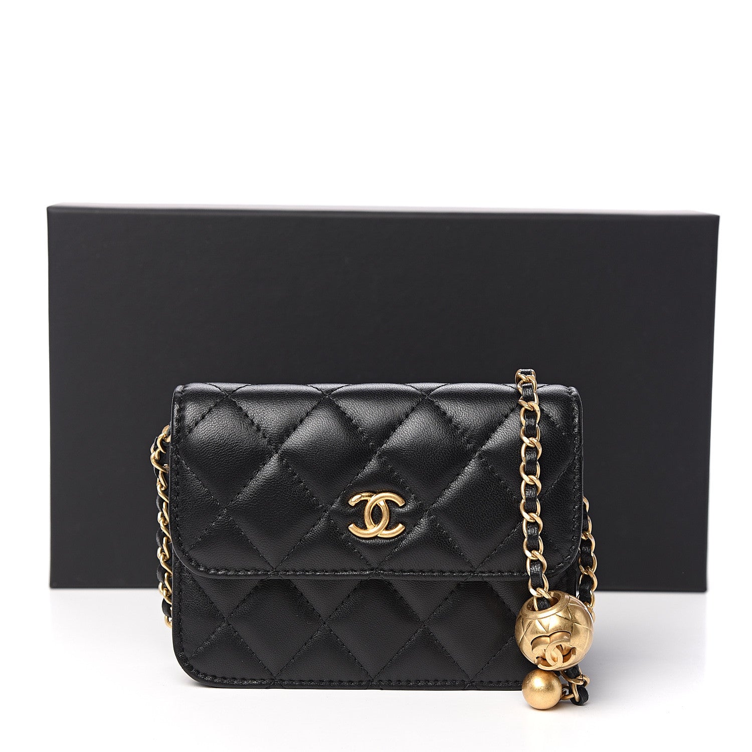 Chanel Lambskin Quilted Pearl Crush Clutch With Chain Black 10 of 10