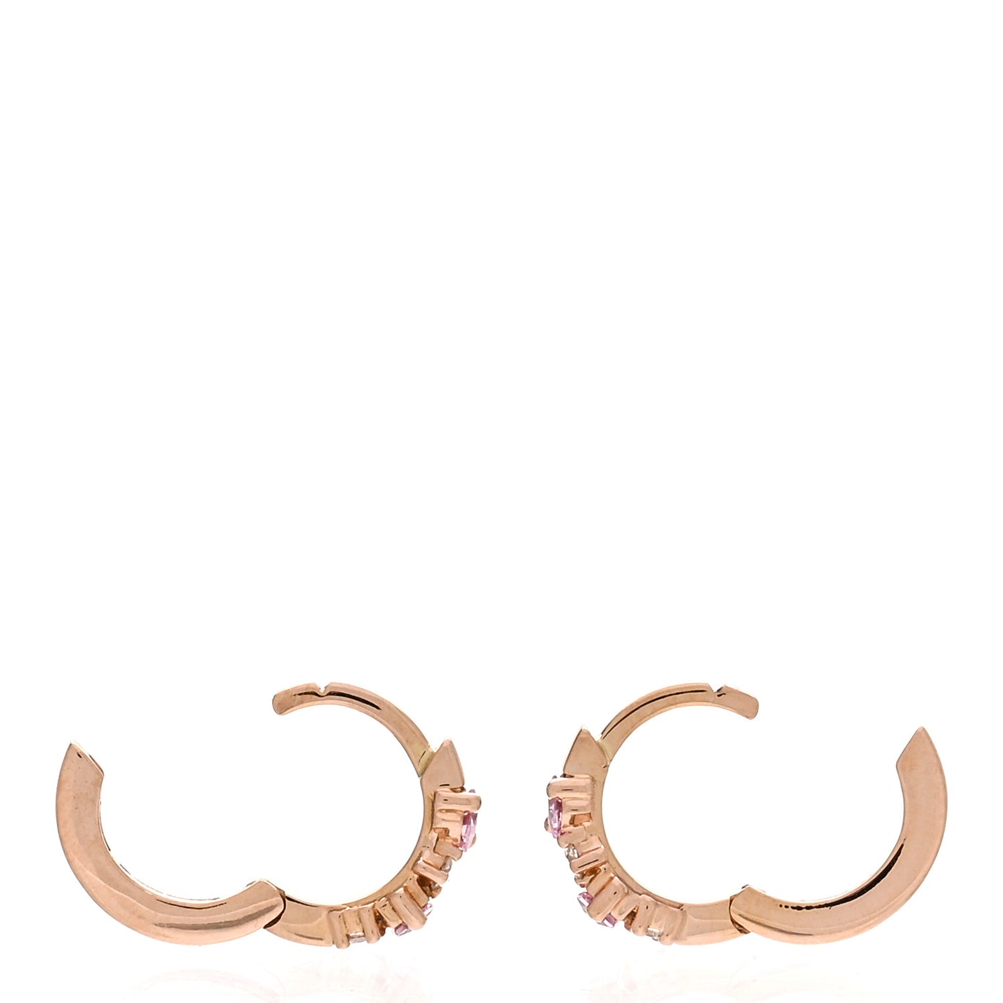 18K Rose Gold Diamond Pink Sapphire Princess Mix Huggie Earrings