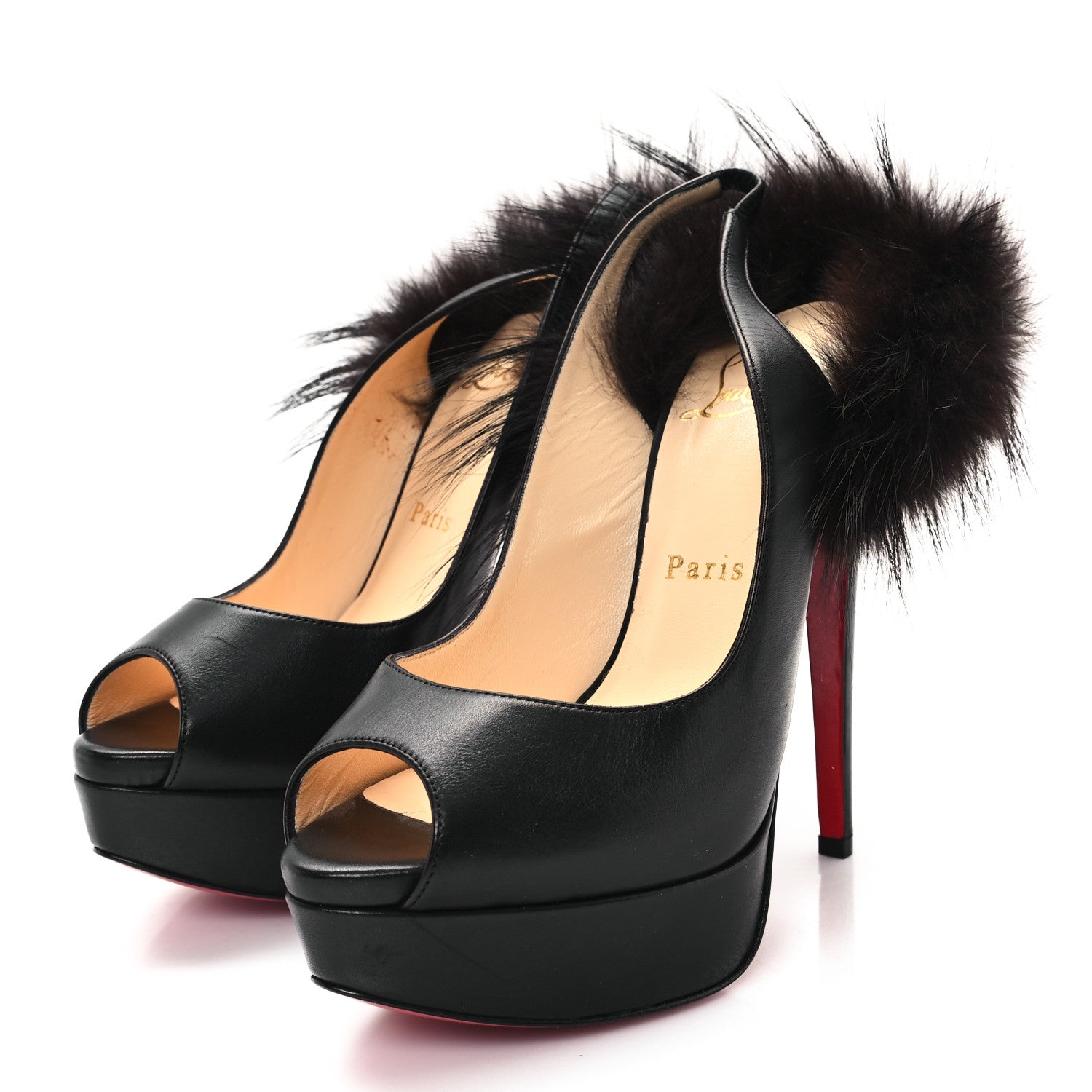 Christian Louboutin Calfskin Fox Lady Fur 150 Pumps 37.5 Black 4 of 9