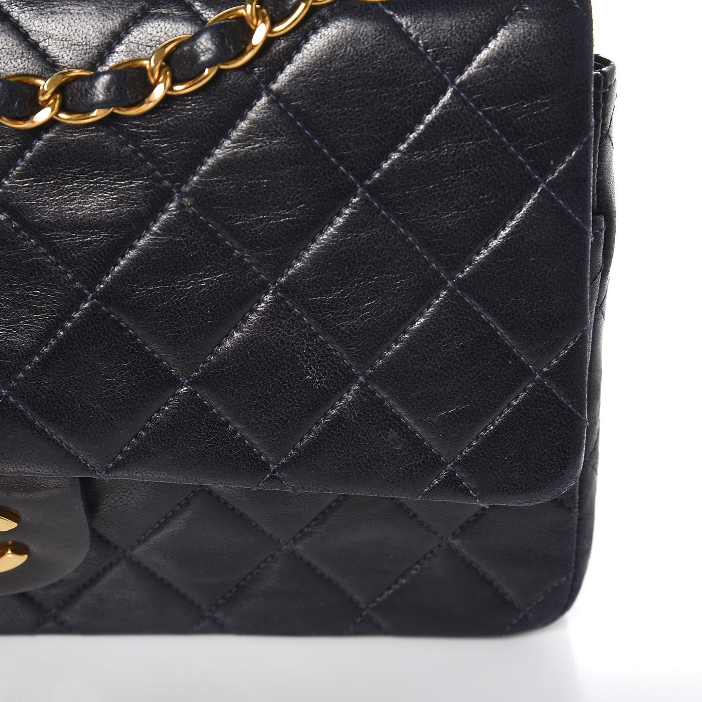 Lambskin Quilted Medium Double Flap Navy