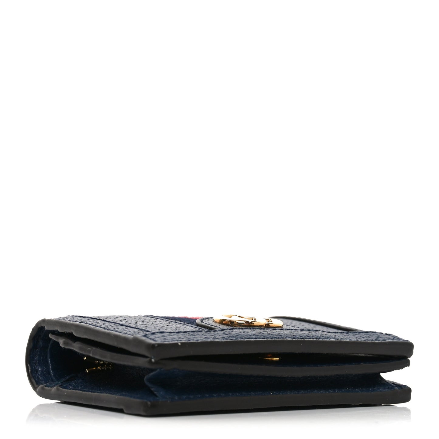 Textured Calfskin Web Ophidia Card Case Blue Agata