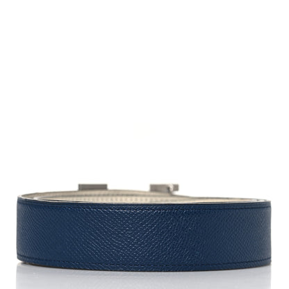 Hermes Epsom 32mm Guilloche H Belt 100 Bleu Indigo White 3 of 8
