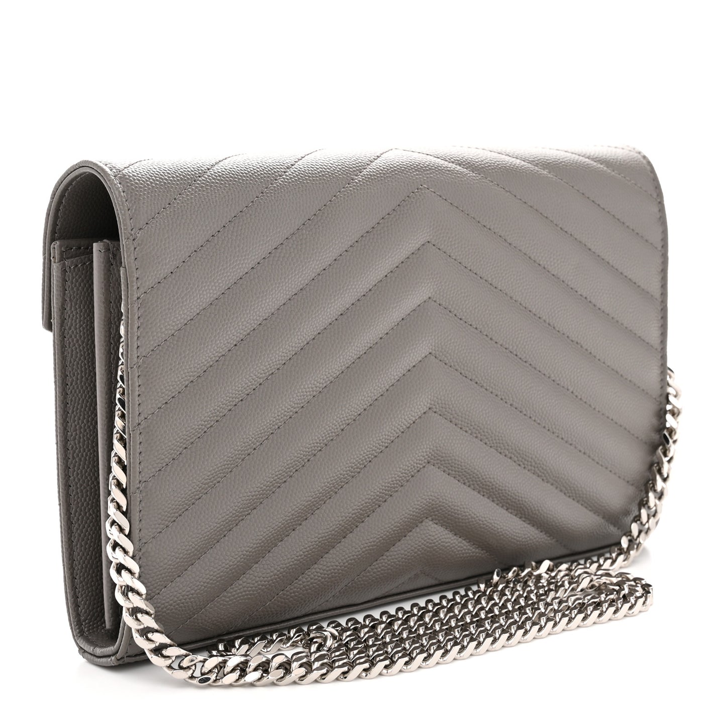 Grain De Poudre Matelasse Chevron Monogram Chain Wallet Fog