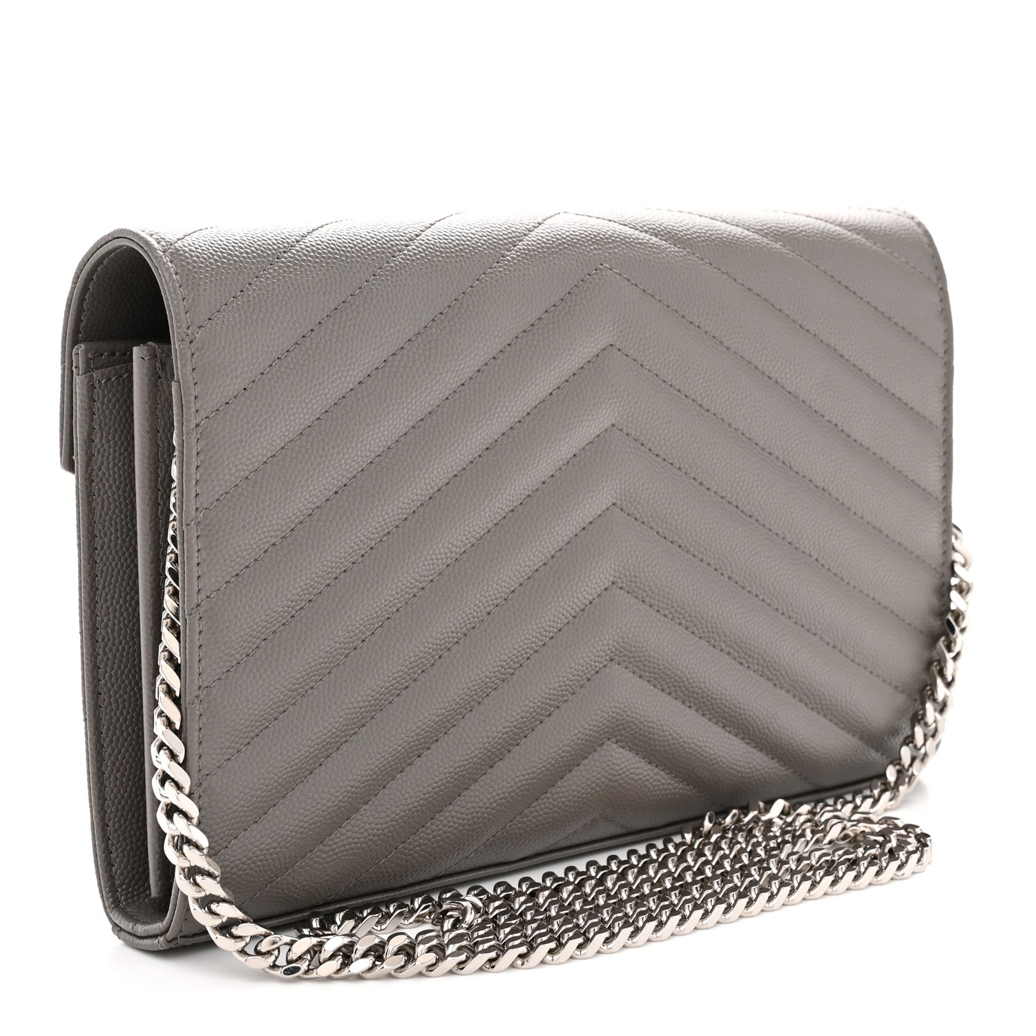 Saint Laurent Grain De Poudre Matelasse Chevron Monogram Chain Wallet Fog 3 of 11