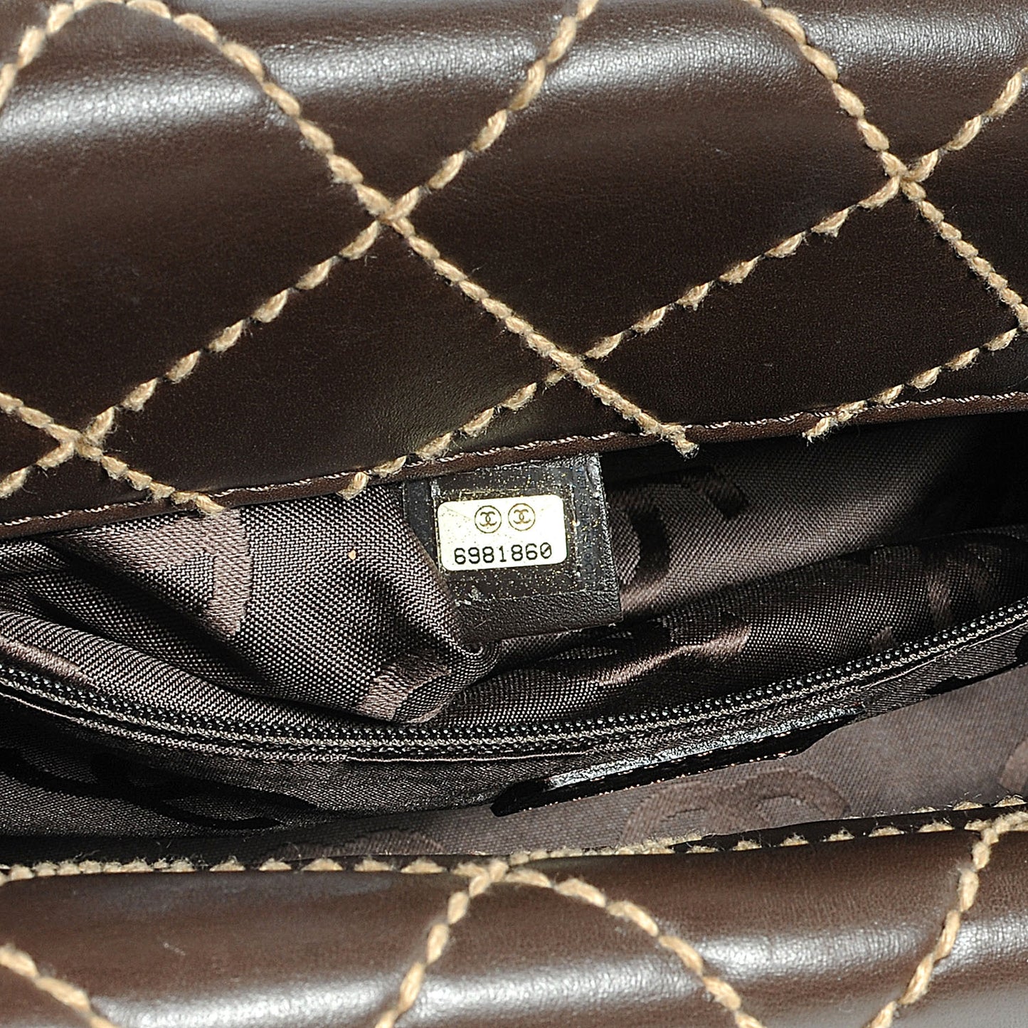 Leather Quilted Surpique Stitched Tote Brown