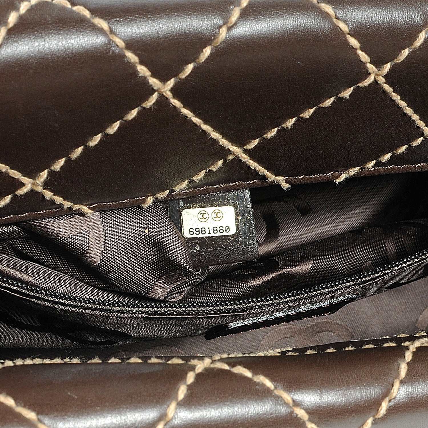 Chanel Leather Quilted Surpique Stitched Tote Brown 7 of 7