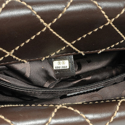 Chanel Leather Quilted Surpique Stitched Tote Brown 7 of 7