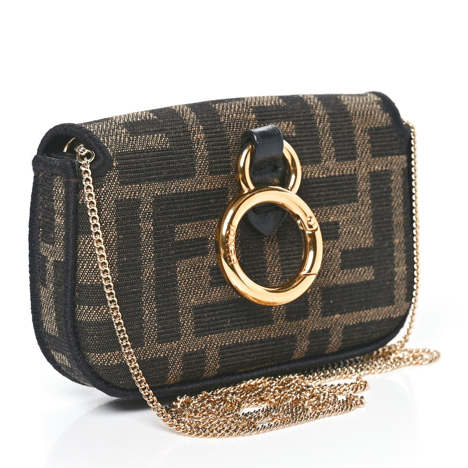 Fendi Fabric Jacquard FF 1974 Nano Baguette Charm Tobacco Moro Black 2 of 7