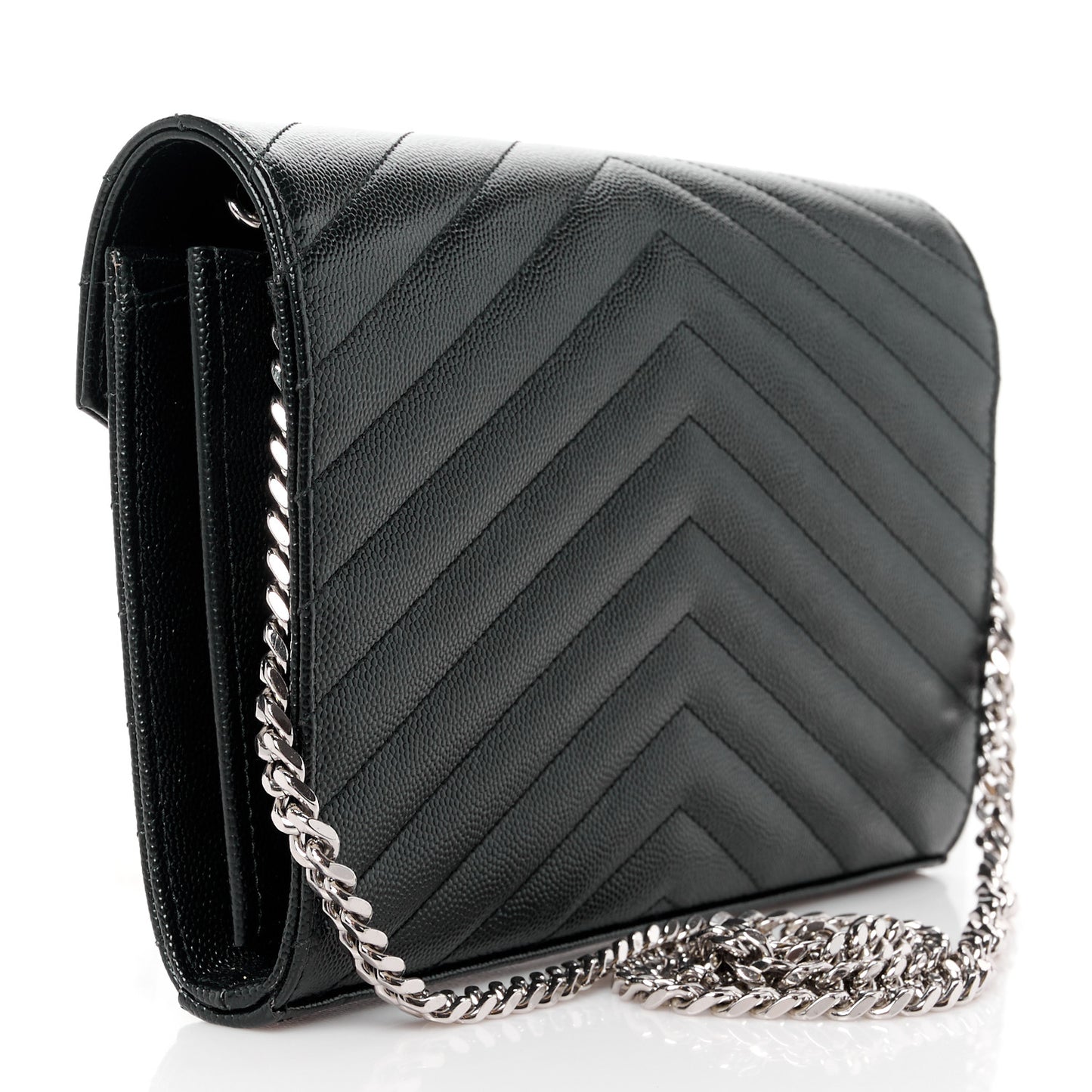 Grain De Poudre Matelasse Chevron Monogram Chain Wallet Black