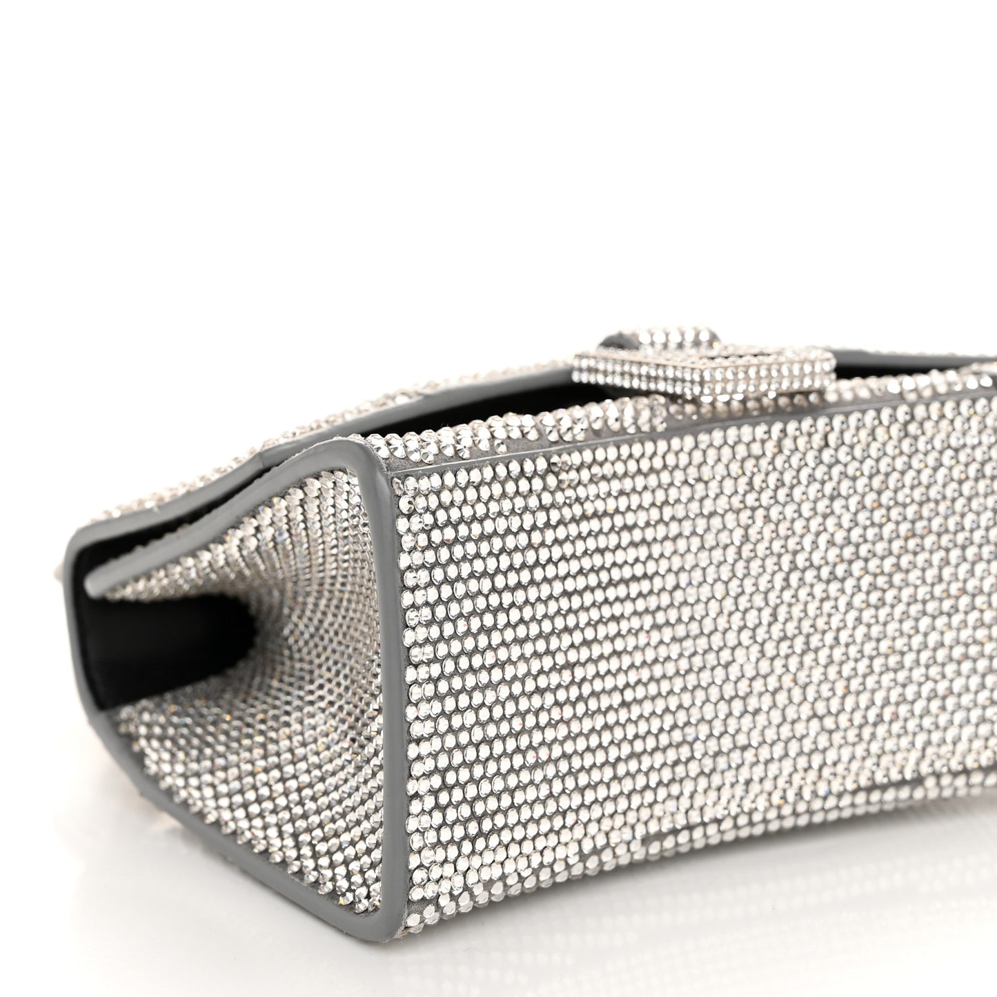 Strass Suede Hourglass Top Handle Bag XS Smoke Grey Crystal