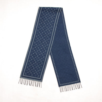 Louis Vuitton Wool Cashmere Lurex Monogram Scarf Blue 3 of 4