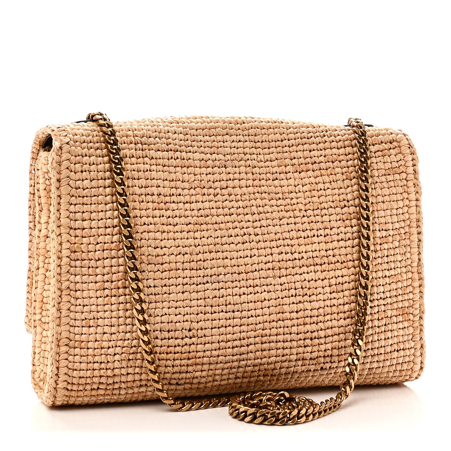 Raffia Medium Monogram Kate Satchel Natural Dark Oak