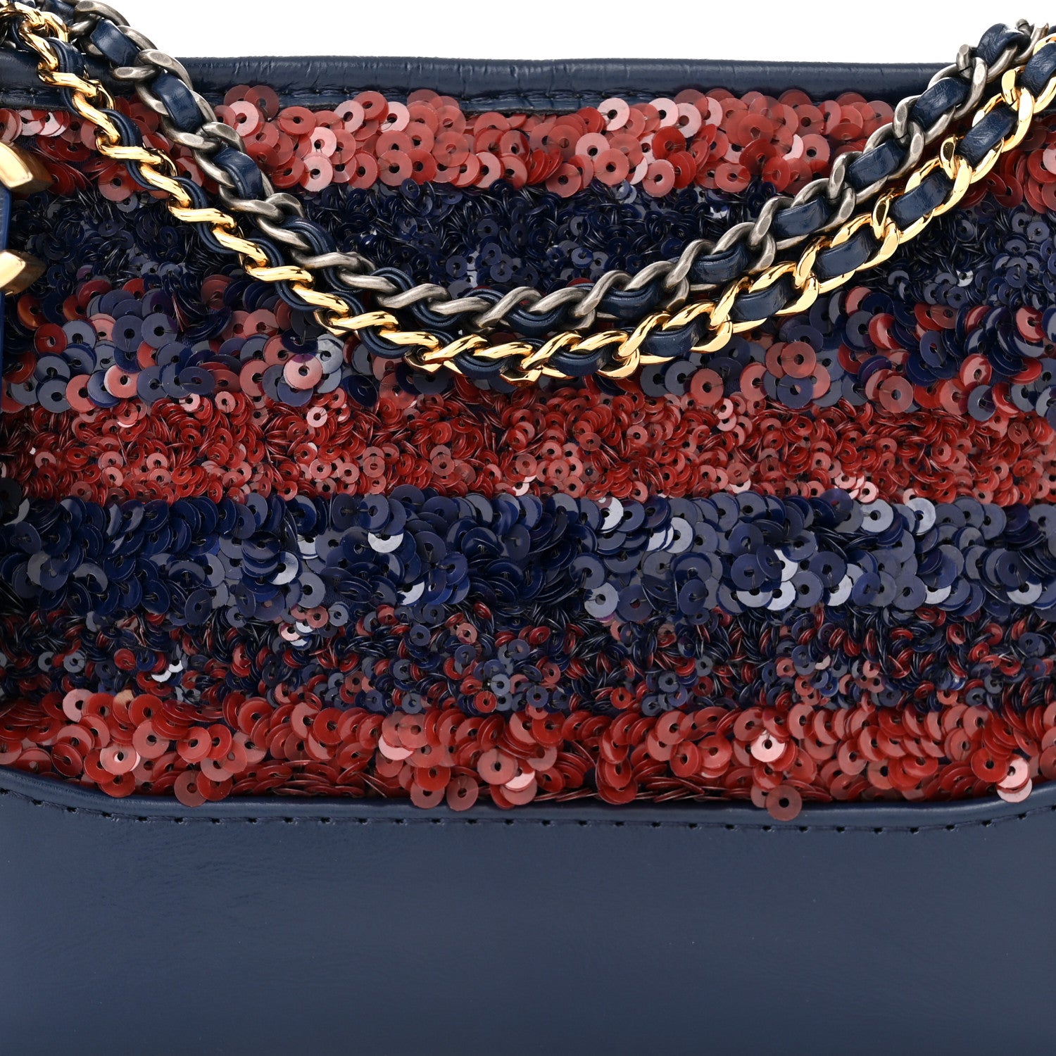 Chanel Sequin Calfskin Small Gabrielle Hobo Navy Red 8 of 11