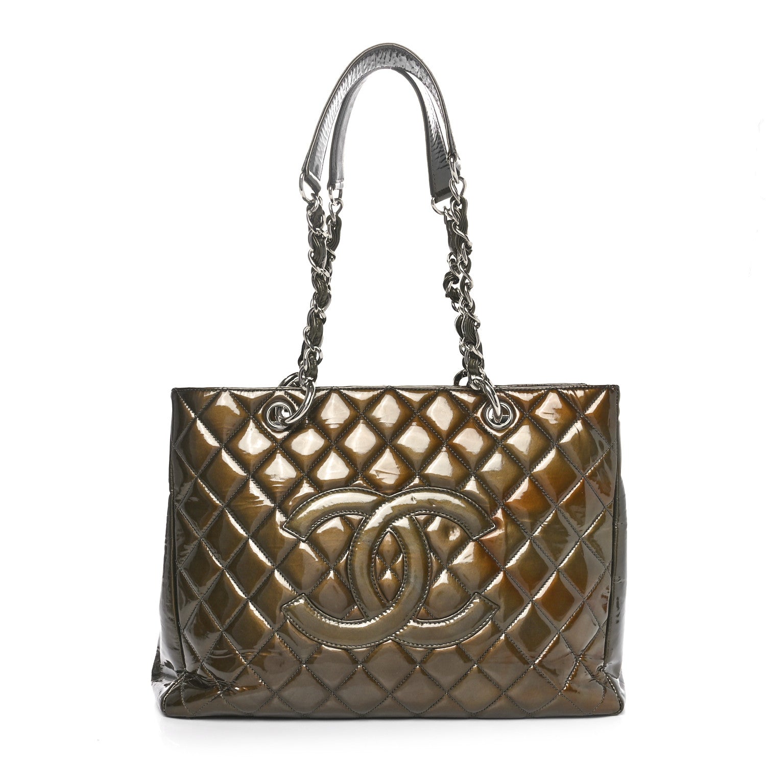 Chanel Patent Quilted Grand Shopping Tote GST Dark Grey 1 of 10