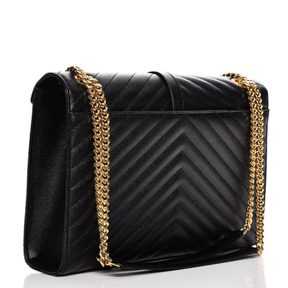 Saint Laurent Grain De Poudre Matelasse Chevron Large Monogram Satchel Black 3 of 8