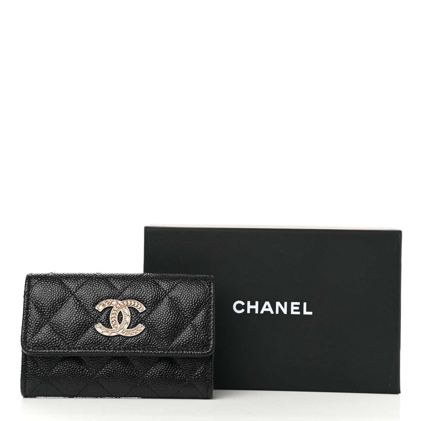 Caviar Quilted Chain CC Flap Card Holder Black