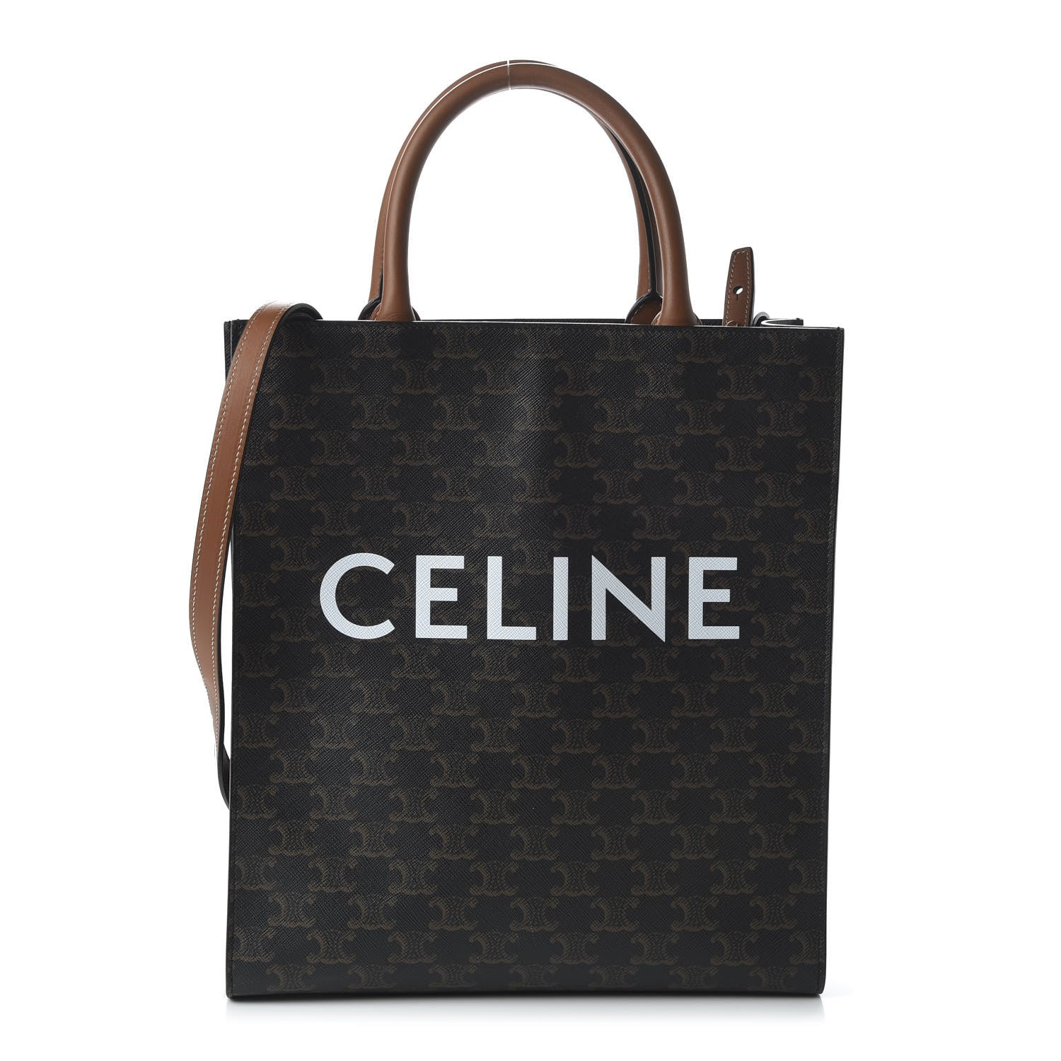 Celine Triomphe Canvas Calfskin Small Vertical Cabas Tan 1 of 9