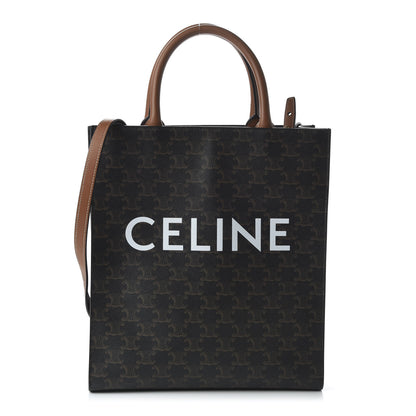 Celine Triomphe Canvas Calfskin Small Vertical Cabas Tan 1 of 9