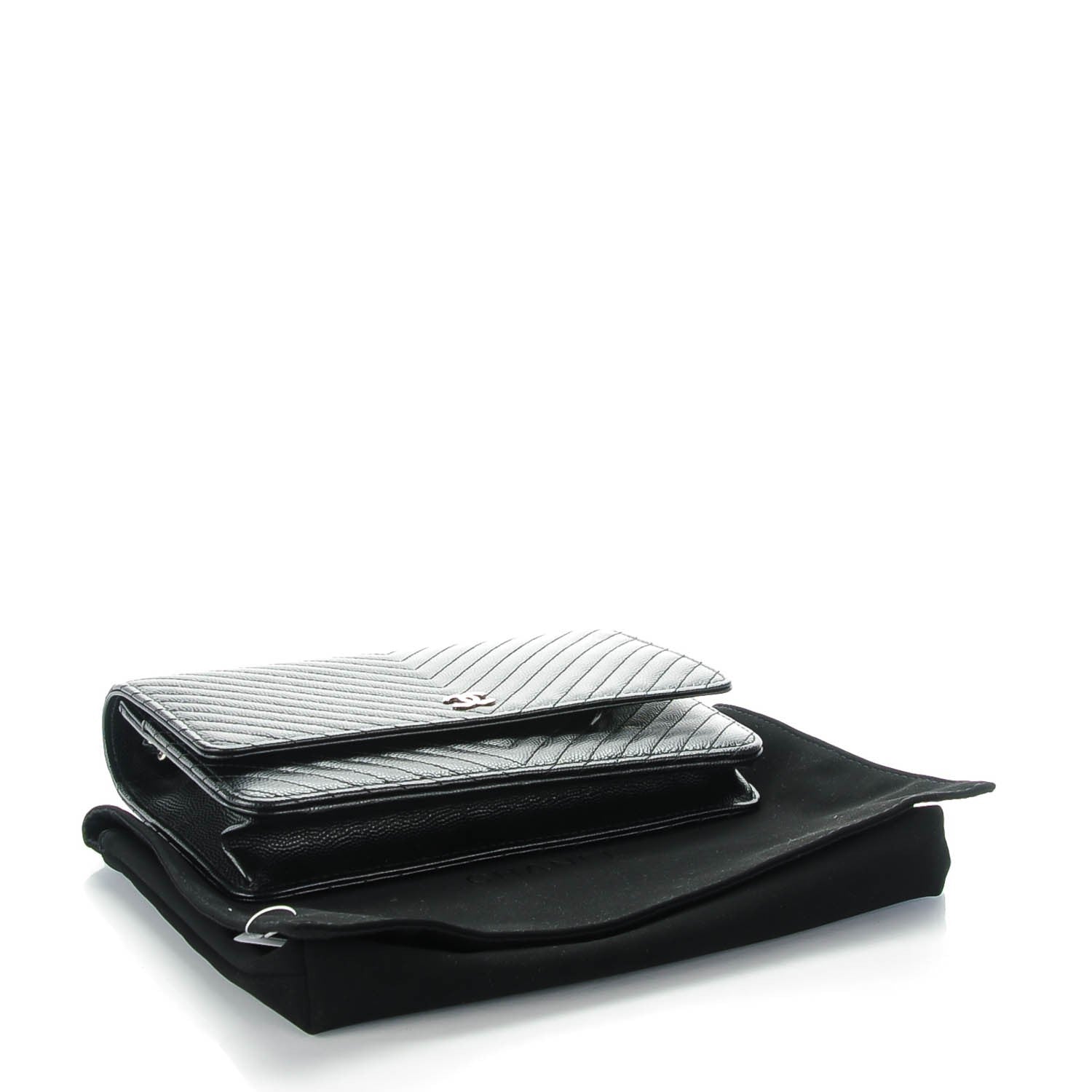 Chanel Caviar Chevron Wallet On Chain WOC Black 4 of 8