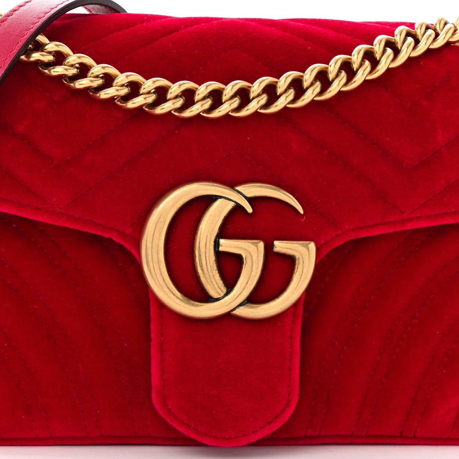 Gucci Velvet Matelasse Small GG Marmont Shoulder Bag Hibiscus Red 8 of 12