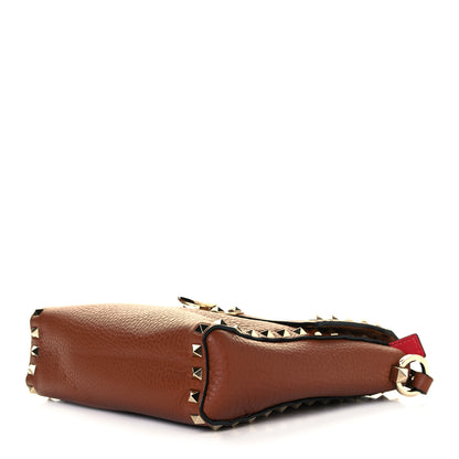 Valentino Garavani Pebbled Calfskin Rockstud Flip Lock Flap Messenger Saddle Brown 5 of 9