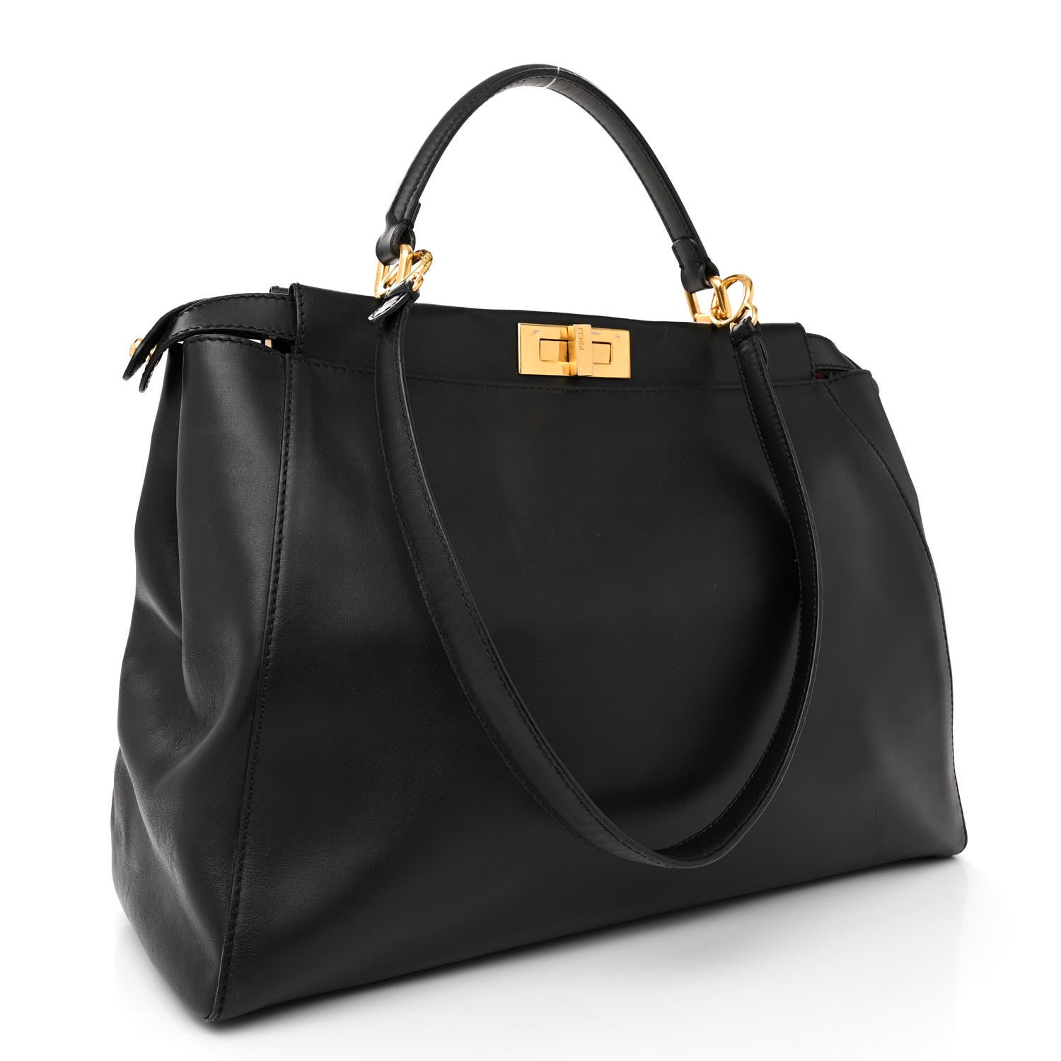 Fendi Vitello Morgan Shiny Nappa Medium Peekaboo Iconic Satchel Black Ciliegia 3 of 18