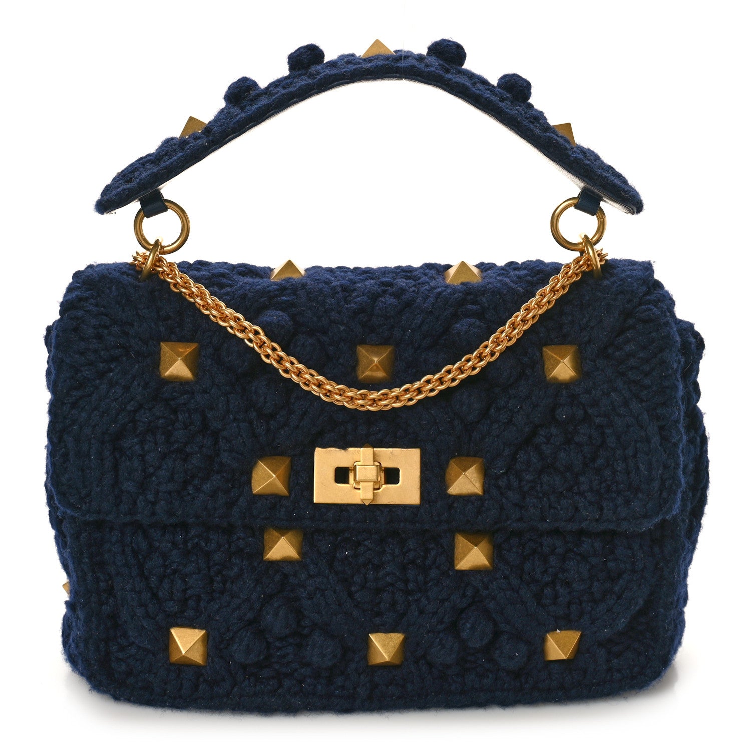 Valentino Garavani Cashmere Medium Roman Stud Shoulder Bag Marine 1 of 8