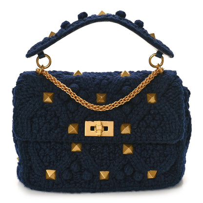 Valentino Garavani Cashmere Medium Roman Stud Shoulder Bag Marine 1 of 8