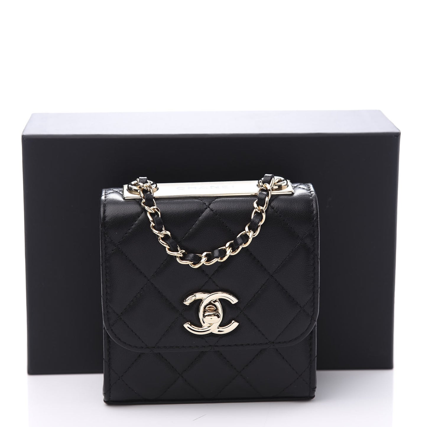 Lambskin Quilted Mini Trendy CC Chain Wallet Black
