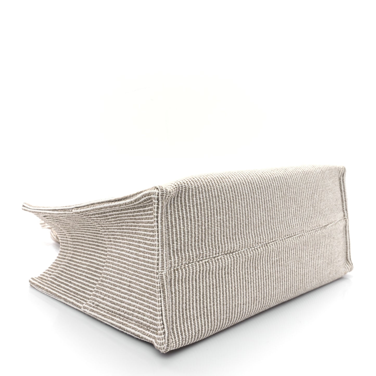 Canvas Calfskin Striped Triomphe Large Cabas Beige
